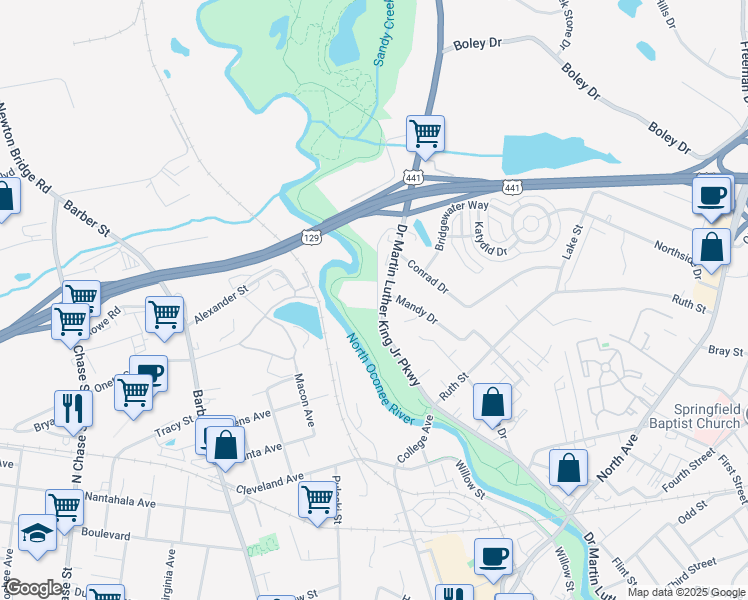 map of restaurants, bars, coffee shops, grocery stores, and more near 115 Hobson Avenue in Athens