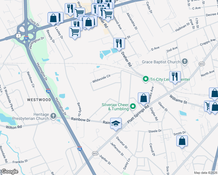 map of restaurants, bars, coffee shops, grocery stores, and more near 503 White Avenue in West Columbia