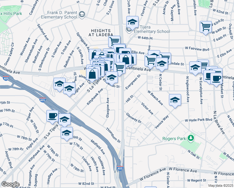 map of restaurants, bars, coffee shops, grocery stores, and more near 6922 Knowlton Place in Los Angeles