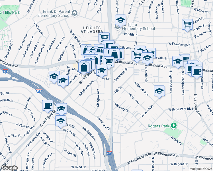 map of restaurants, bars, coffee shops, grocery stores, and more near 6922 Knowlton Place in Los Angeles