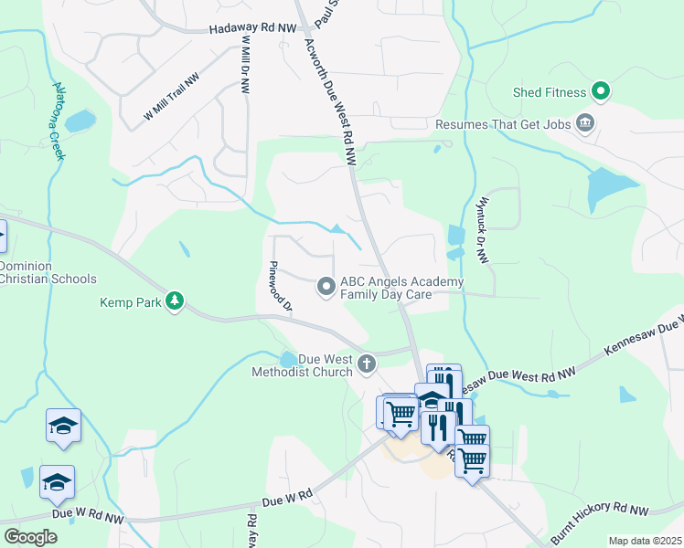 map of restaurants, bars, coffee shops, grocery stores, and more near 4081 Pine Log Drive in Marietta