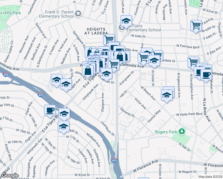 map of restaurants, bars, coffee shops, grocery stores, and more near 6922 Knowlton Place in Los Angeles