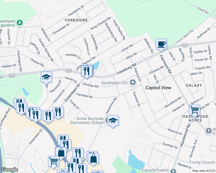 map of restaurants, bars, coffee shops, grocery stores, and more near 1475 Caroline Road in Columbia