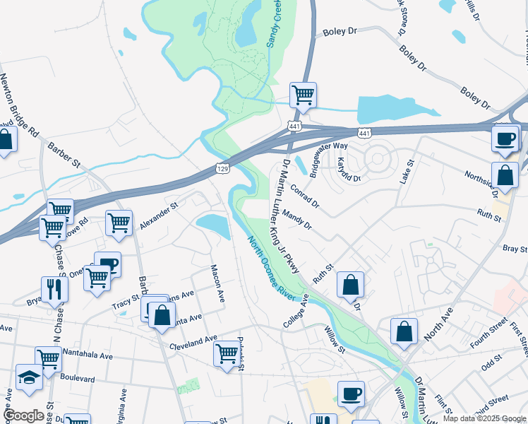 map of restaurants, bars, coffee shops, grocery stores, and more near 115 Hobson Avenue in Athens