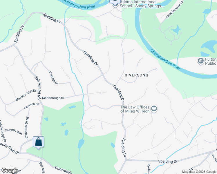 map of restaurants, bars, coffee shops, grocery stores, and more near 2877 Spalding Drive in Atlanta
