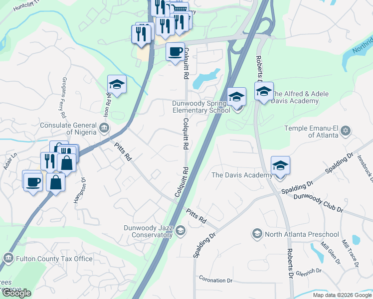 map of restaurants, bars, coffee shops, grocery stores, and more near 580 Tahoma Drive Northeast in Atlanta