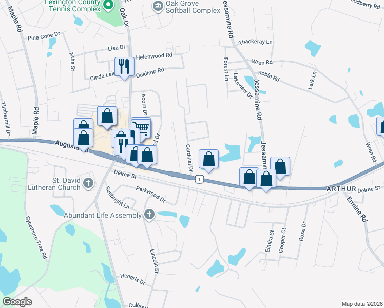 map of restaurants, bars, coffee shops, grocery stores, and more near 112 Cardinal Drive in Lexington