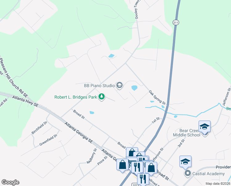 map of restaurants, bars, coffee shops, grocery stores, and more near 1823 Dooley Town Road in Statham