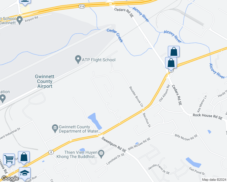 map of restaurants, bars, coffee shops, grocery stores, and more near 866 Grenier Terrace Northeast in Lawrenceville