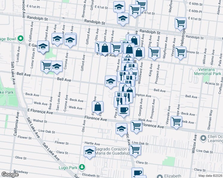 map of restaurants, bars, coffee shops, grocery stores, and more near in Bell