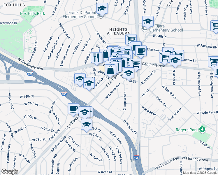 map of restaurants, bars, coffee shops, grocery stores, and more near in Los Angeles