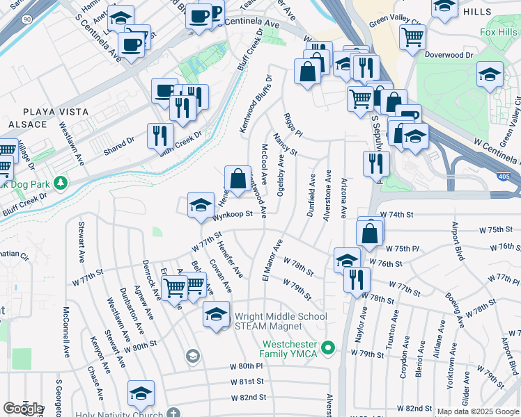 map of restaurants, bars, coffee shops, grocery stores, and more near 7425 McCool Avenue in Los Angeles