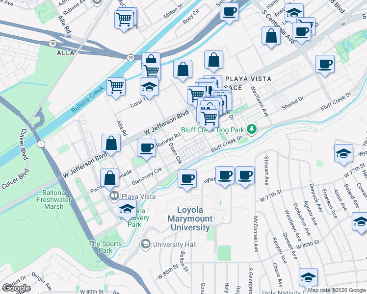 map of restaurants, bars, coffee shops, grocery stores, and more near in Los Angeles