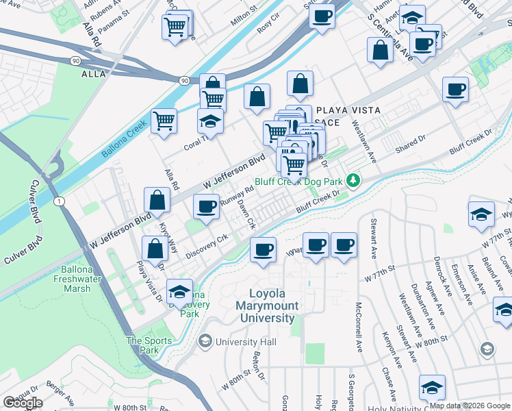 map of restaurants, bars, coffee shops, grocery stores, and more near in Los Angeles