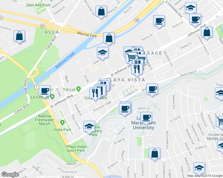 map of restaurants, bars, coffee shops, grocery stores, and more near in Los Angeles