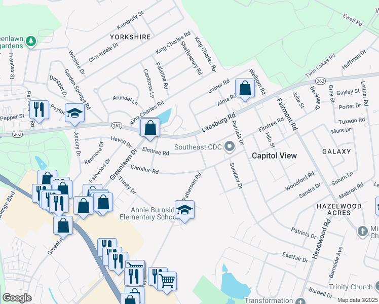 map of restaurants, bars, coffee shops, grocery stores, and more near 1452 Leesburg Road in Columbia