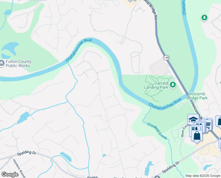 map of restaurants, bars, coffee shops, grocery stores, and more near 7320 Chattahoochee Bluff Drive in Atlanta