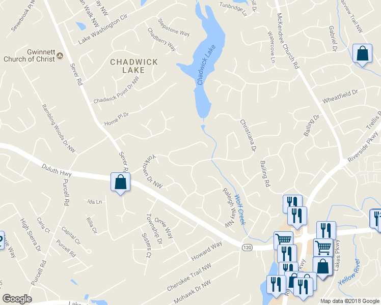 map of restaurants, bars, coffee shops, grocery stores, and more near 1515 Twin Bridge Lane in Lawrenceville