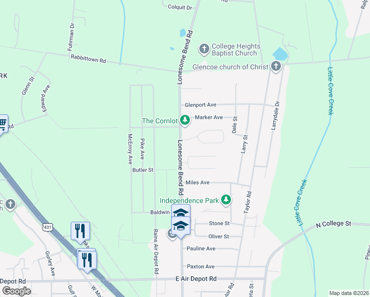 map of restaurants, bars, coffee shops, grocery stores, and more near 1118 Lonesome Bend Road in Gadsden