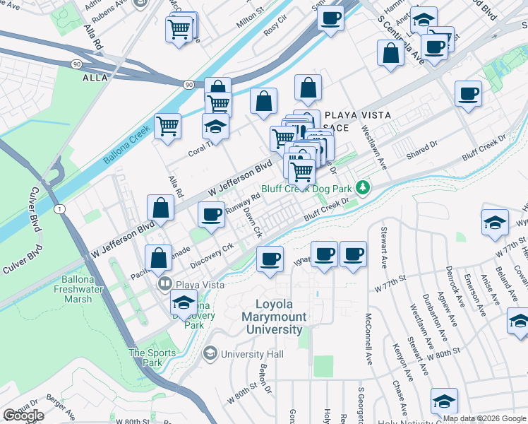 map of restaurants, bars, coffee shops, grocery stores, and more near 12869 North Seaglass Circle in Los Angeles