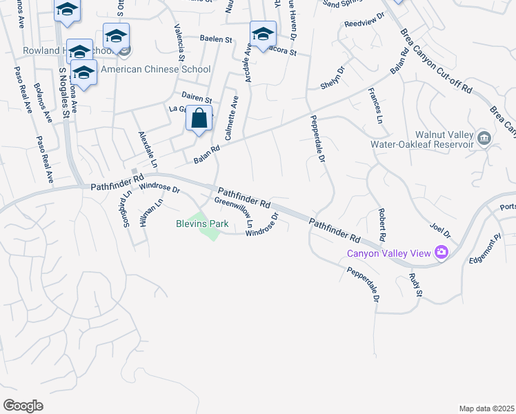 map of restaurants, bars, coffee shops, grocery stores, and more near 19519 Greenwillow Lane in Rowland Heights
