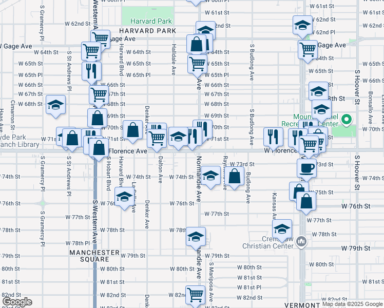 map of restaurants, bars, coffee shops, grocery stores, and more near in Los Angeles