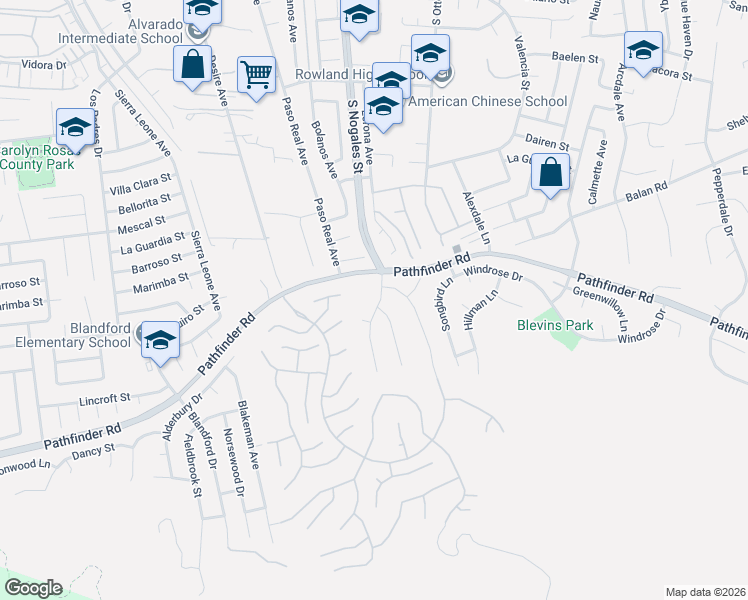map of restaurants, bars, coffee shops, grocery stores, and more near 2321 Nogales Street in Rowland Heights