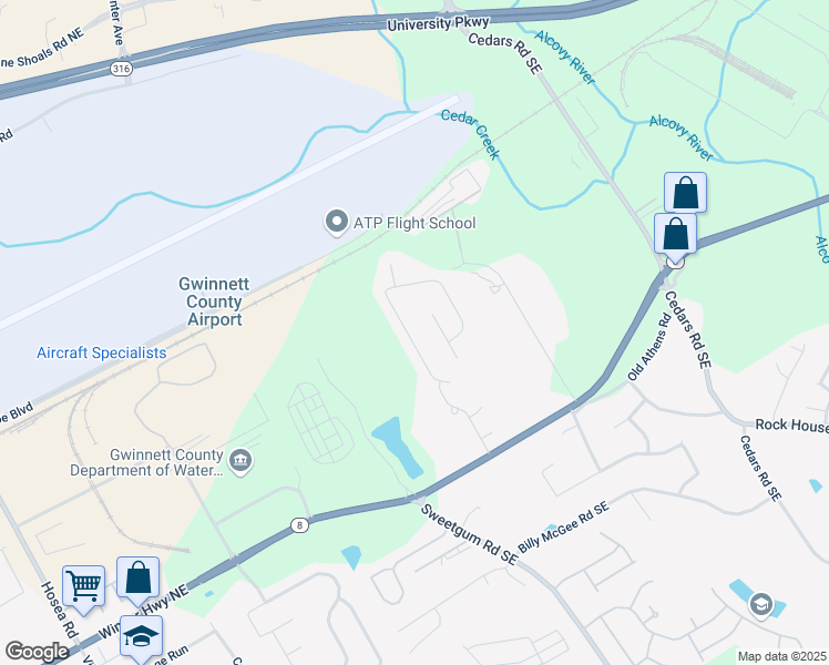 map of restaurants, bars, coffee shops, grocery stores, and more near 377 Grenier Terrace Northeast in Lawrenceville
