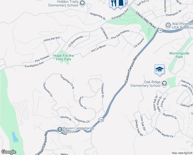 map of restaurants, bars, coffee shops, grocery stores, and more near 2478 Limestone Court in Chino Hills