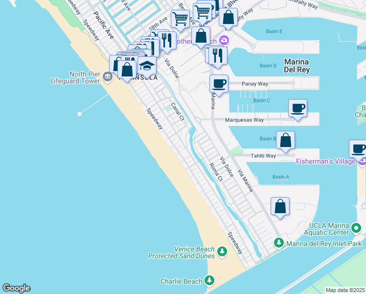 map of restaurants, bars, coffee shops, grocery stores, and more near 107 Roma Court in Los Angeles