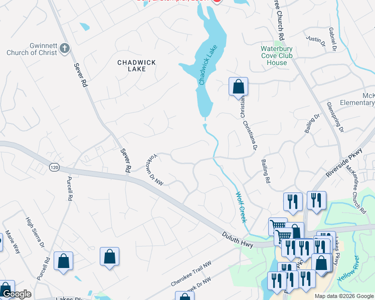 map of restaurants, bars, coffee shops, grocery stores, and more near 1530 Twin Bridge Lane in Lawrenceville