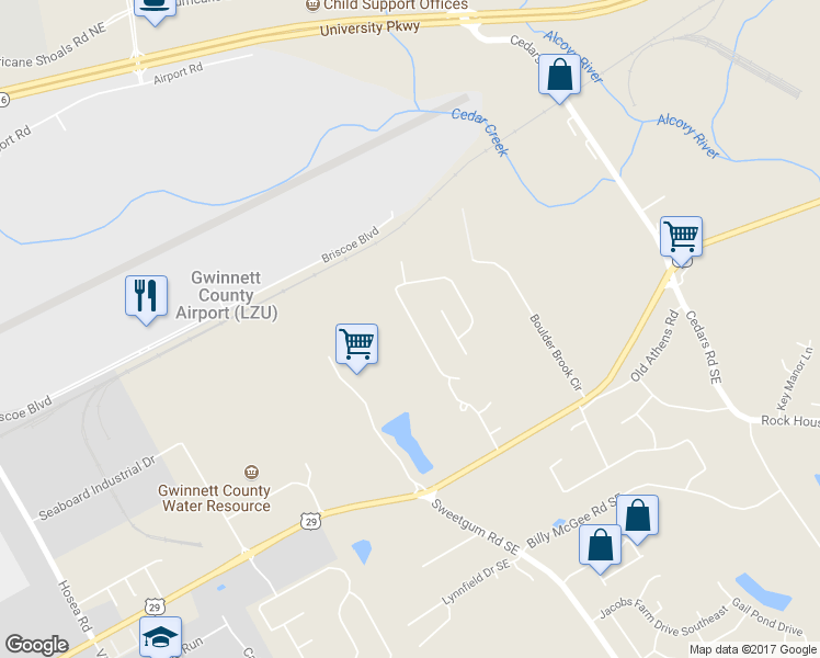 map of restaurants, bars, coffee shops, grocery stores, and more near 396 Grenier Terrace Northeast in Lawrenceville
