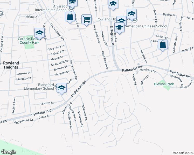 map of restaurants, bars, coffee shops, grocery stores, and more near 2367 Almeza Avenue in Rowland Heights