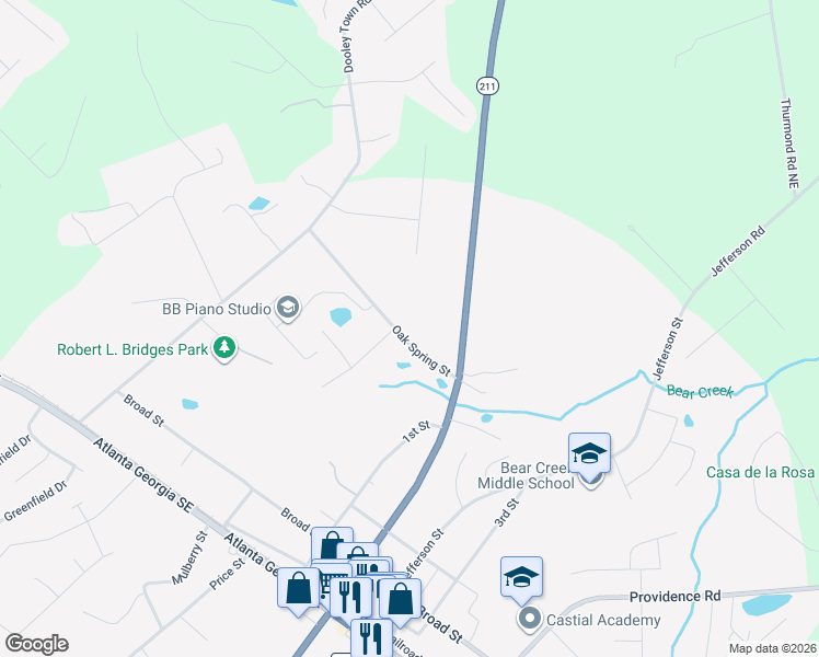 map of restaurants, bars, coffee shops, grocery stores, and more near 1812 Oak Spring Street in Statham