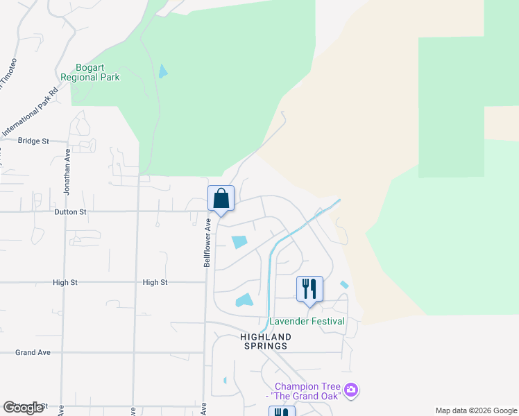map of restaurants, bars, coffee shops, grocery stores, and more near 10135 Donner Trail in Cherry Valley