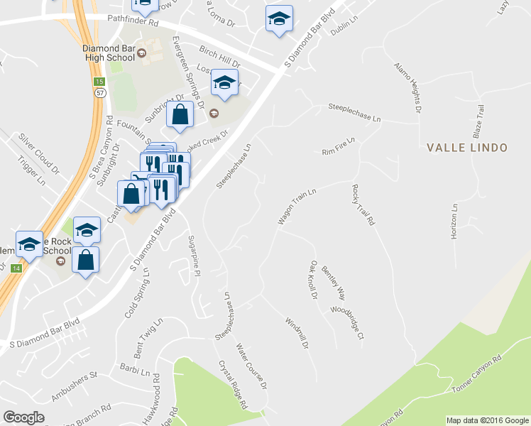 map of restaurants, bars, coffee shops, grocery stores, and more near 2760 Shadow Canyon Drive in Diamond Bar