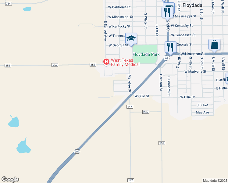 map of restaurants, bars, coffee shops, grocery stores, and more near South Murry Street in Floydada