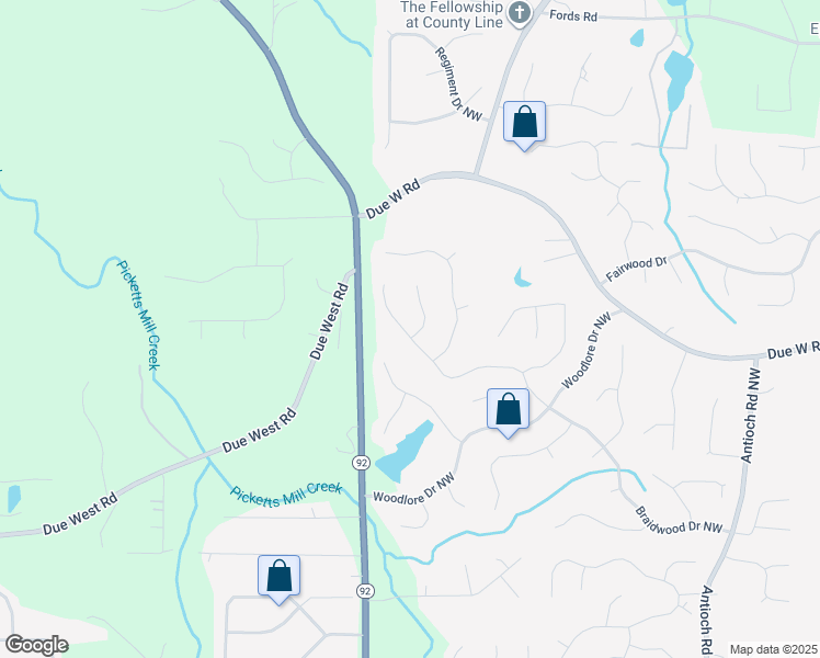 map of restaurants, bars, coffee shops, grocery stores, and more near 656 Braidwood Drive Northwest in Acworth