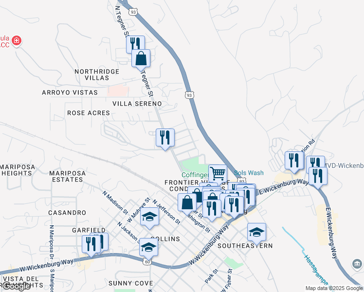 map of restaurants, bars, coffee shops, grocery stores, and more near 206 West Cavaness Avenue in Wickenburg
