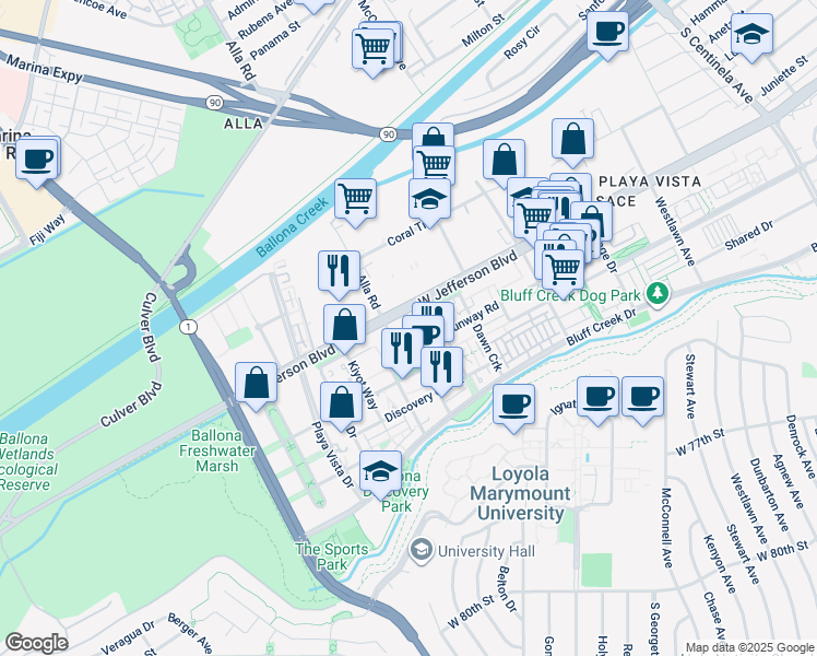 map of restaurants, bars, coffee shops, grocery stores, and more near in Los Angeles