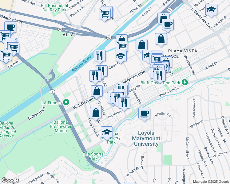 map of restaurants, bars, coffee shops, grocery stores, and more near 12975 Agustin Place in Los Angeles
