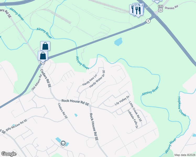 map of restaurants, bars, coffee shops, grocery stores, and more near 232 Hardy Ives Lane in Lawrenceville