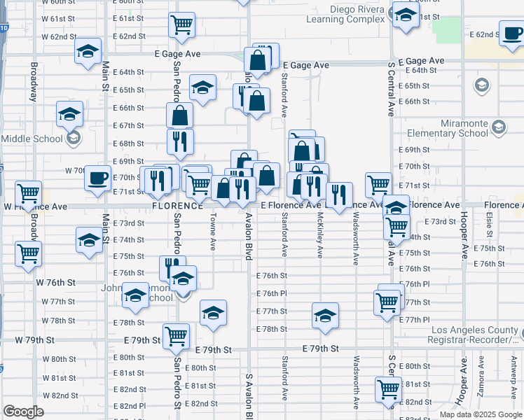 map of restaurants, bars, coffee shops, grocery stores, and more near in Los Angeles