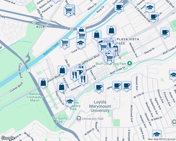 map of restaurants, bars, coffee shops, grocery stores, and more near in Los Angeles