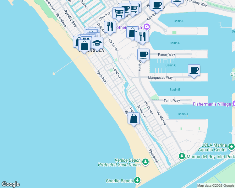 map of restaurants, bars, coffee shops, grocery stores, and more near 20 Hurricane Street in Los Angeles