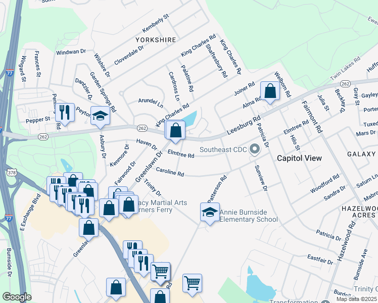 map of restaurants, bars, coffee shops, grocery stores, and more near 1420 Leesburg Road in Columbia