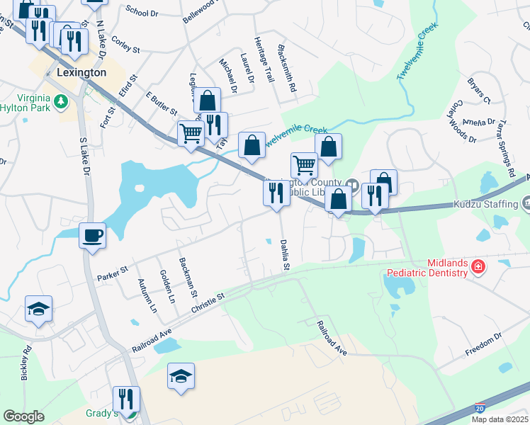 map of restaurants, bars, coffee shops, grocery stores, and more near 126 Swartz Road in Lexington