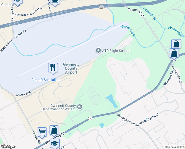 map of restaurants, bars, coffee shops, grocery stores, and more near 854 Winder Highway in Lawrenceville
