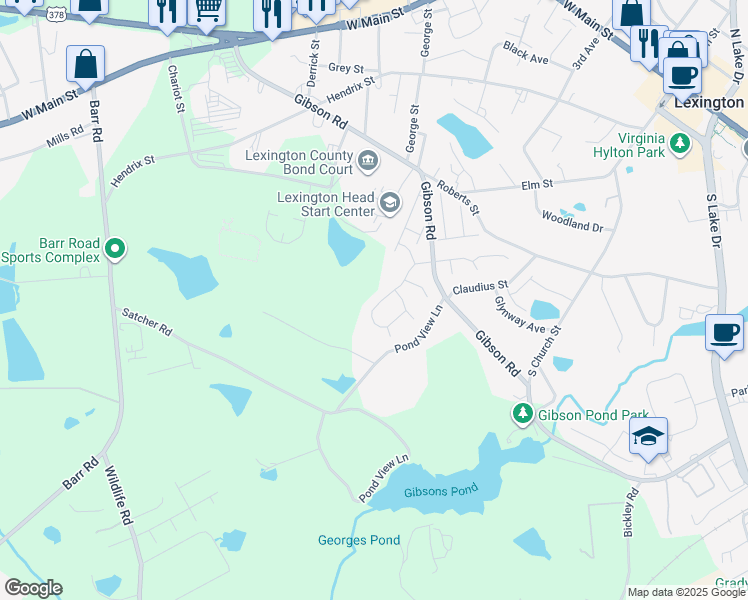 map of restaurants, bars, coffee shops, grocery stores, and more near 714 Gibson Forest Drive in Lexington