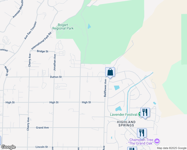 map of restaurants, bars, coffee shops, grocery stores, and more near 40666 Dutton Street in Cherry Valley